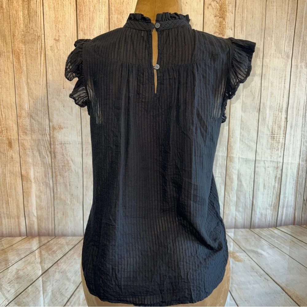 LOFT Black Ruffle flutter and Sleeve Blouse, textured, women’s Sz L, peasant - Picture 6 of 10